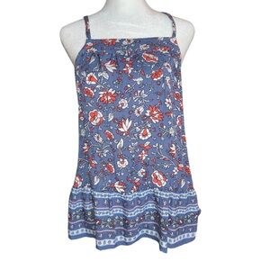 5️⃣Old Navy Blue Floral Ruffle Hem Spaghetti Strap Tank S